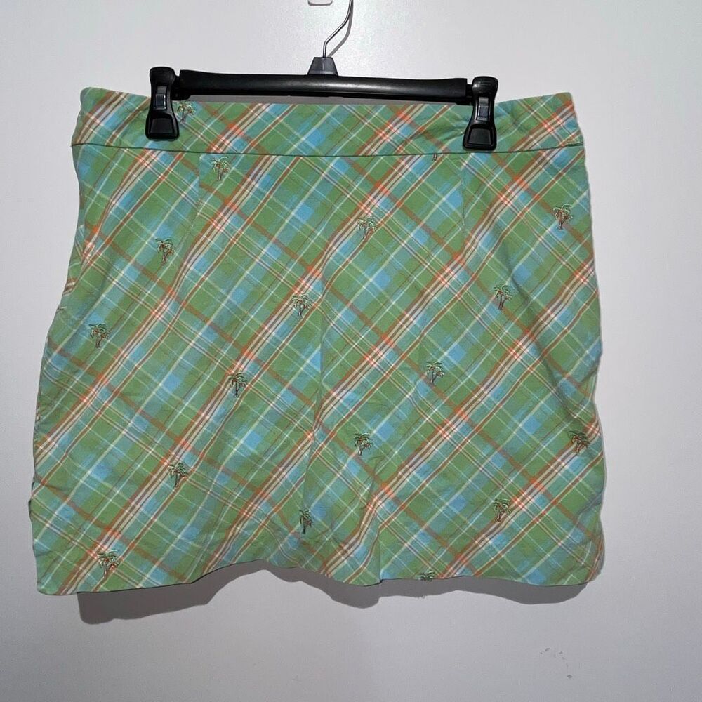IZOD Women's Multicolor Plaid Embroidered Cotton Golf Mini Skirt Skort Size 12